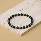QOGIR 14k gold Handmade Healing Bracelet, Natural Gem Stone Crystal Elastic Gold Bracelet - color: Black Onyx Silver - Protecting and Grounding, size: 6m