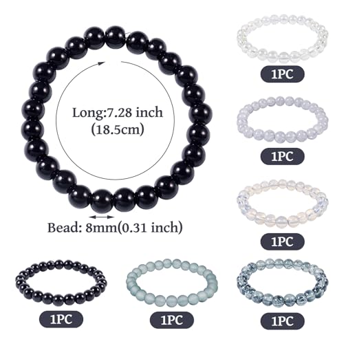 Elecrelive Glass Round Beaded Bracelet Set Clay Beaded Bracelets Stretch Bracelets - color: Black Gray