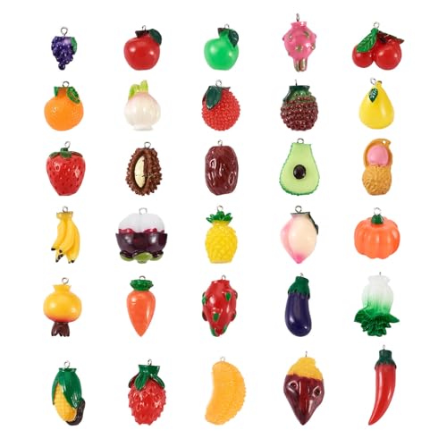 Craftdady Fruit Dangle Charms Pendants Cute Resin Food Pendants Apple Orange Pineapple Strawberry Pendants Lovely Vegetable Mushroom Charms for DIY Craft Earring Bracelet Necklace Jewelry Making - color: Mixed Shape