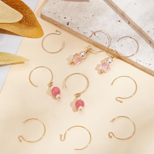 Beebeecraft 1 Box 40Pcs 18K Gold Plated Earring Hooks 24mm Half Round Gold Ear Wires for Jewelry Making Earring Findings DIY Crafts