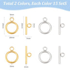 UNICRAFTALE 30 Sets 2 Colors Toggle Clasps 304 Stainless Steel Ring Toggle Connectors Golden & Stainless Steel Color IQ Toggles Clasps & Tbar Clasp for DIY Necklace Bracelet Jewelry Making