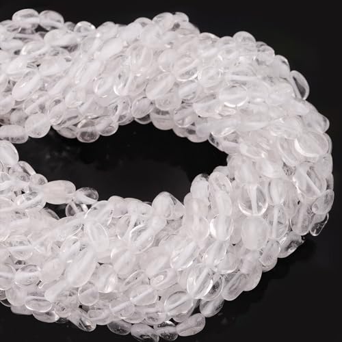 Natural Stone Beads 6-8mm Clear Quartz Oval Irregular Freeform Tumbled Loose Gemstone Beads for Jewelry Making 15 Inch Strand 50-55 Pcs - color: Clear Quartz-1 strand15”-approx. 55 beads