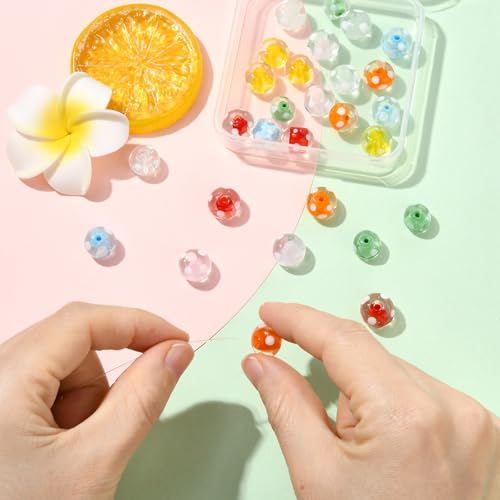 Stiesy Lampwork Glass Beads 28Pcs Mixed Color Polka Dot Round Spacer Beads for Jewelry Making DIY Bracelets Necklaces 7 Styles - color: Round-28pcs-7 Styles
