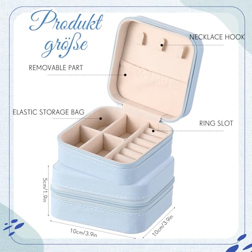 Taiyin Travel Jewelry Case, Bridesmaid Gifts Mini Jewelry Organizer, PU Leather Portable Earring Box for Women Girls - color: Blue