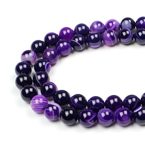 MJDCB Natural Stone Beads Purple Striped Agate Round Loose Beads for Jewelry Making DIY Bracelet Necklace (4mm) - color: Purple Striped Agate, size: 4mm