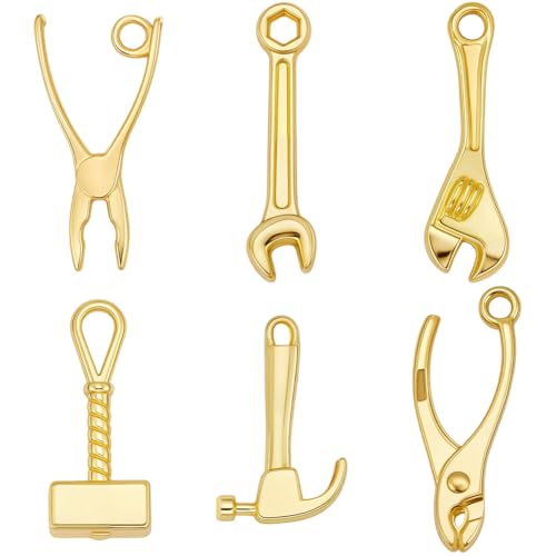 Beebeecraft 60Pcs 6 Style Mini Tool Charms 18K Gold Plated Alloy Hammer Wrench Charm for Jewelry Making DIY Crafts Bracelet Necklace Supplies - color: 60Pcs #1