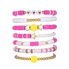 COLORFUL BLING 5-12Pcs Bohemian Love Heart Bead Bracelets for Women Vinyl Disc Heishi Surfer Stackable Stretch Bracelet Summer Beach Boho Jewelry - color: 7pcs pink face