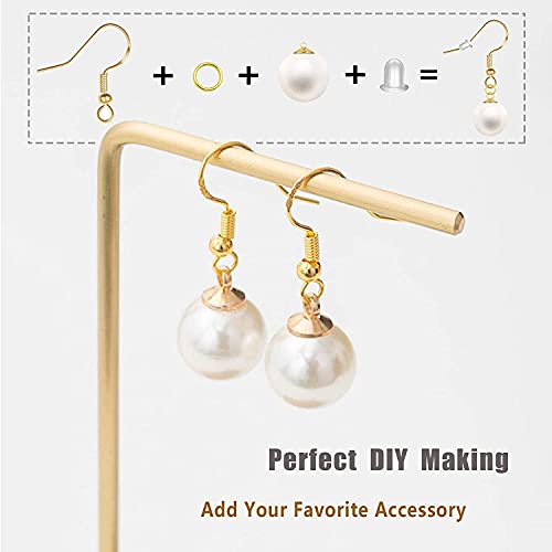 Hypoallergenic Earring Hooks 500 PCS/75 Pairs, Earring Making kit,Ear Wires Fish Hooks with Jump Rings and Clear Silicone Backs Stoppers - color: Gold, size: 500pcs