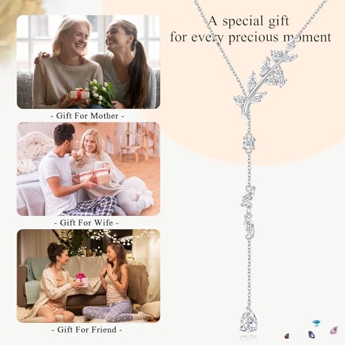 Long Necklace Sterling Silver Larait Bar Y Lariat Long Chain Drop Adjustable Necklace Gift for Her, 30" - style: Long Leaf Necklace