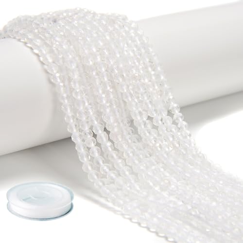 AD Beads Natural Gemstone Diamond-Cut Micro-Faceted Round Tiny 4mm Small Round for DIY Necklace Jewelry Making Beads (Clear Crystal) - color: Clear Crystal