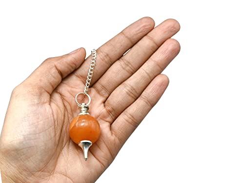 Amazing Gemstone Red Aventurine Crystal Ball Pendulum for Divination - Dowsing Pendulum Necklace with Chain and Quartz Bead for Reiki Healing and Crystal Grid Meditation - color: Red Aventurine