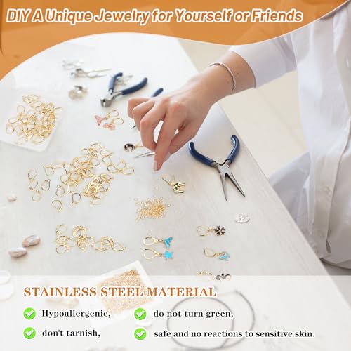 100pcs 18K Gold Plated Earring Hooks with 90 Jump Rings Leverback French Earring Hooks Hypoallergenic 304 Stainless Steel for Earrings Making - style: 18 K Gold Hooks