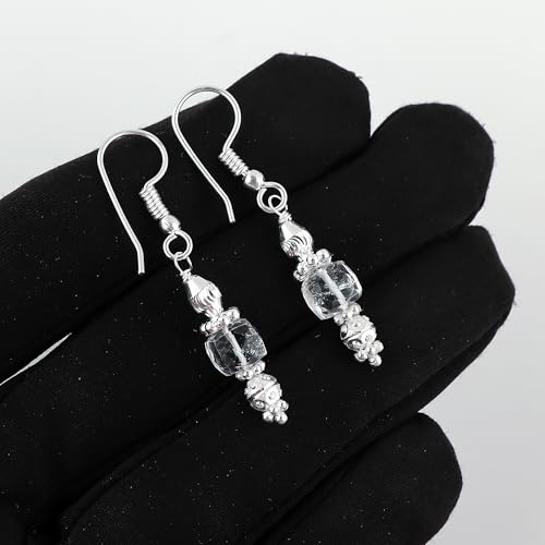 Natural Gemstone Dainty Earrings, Silver Plated Hypoallergenic Jewelry, Handmade Healing Crystal Lightweight Earring, Polished Stones, Elegant Birthday Statement Gift for Women