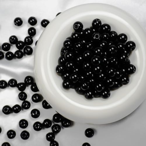 Jabrand 145pcs Glass Beads, 8mm Glass Beads for Barcelet and Jewelry Making DIY Crafts (Black) - color: Black