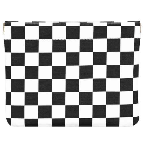 Leather Pocket Cosmetic Bag for Purse,Coin Purse Lipstick Cosmetic Accessories Organizer, Travel Kit Storage Pouch ,Waterproof Portable No Zipper Self-closing (Black and White/Checkered Pattern) - color: Black and White/Checkered Pattern