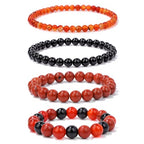 Vinswet 4pcs Beaded Bracelets for Women,Natural Healing Crystal Gemstones Bracelet,Anxiety Stress Relief Bracelet Handmade purple Jewelry Gifts for Women - color: Red agate&Black obsidian&Red Jasper