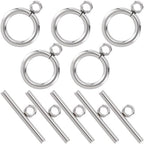 5 Sets Toggle Clasps for Jewelry Making, 12mm Stainless Steel OT Toggle Jewelry Clasps, T-Bar Round Ring Closure Connectors for DIY Bracelet Necklace Anklet- Silver - color: Silver-B Style