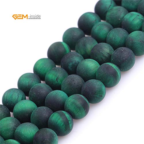 GEM-Inside 8mm Natural Stone Green Tiger Eye Frosted Matte Unpolished Round Beads for Jewelry Making Strand 15 inch - color: Green Tiger Eye, size: 8mm