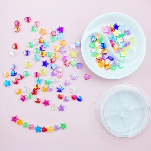 450 PCS Acrylic Star Shape Beads AB Colors Loose Pony Spacer Beads with Hole for Jewelry Making Necklace Earring Key Chains DIY Projects(Black AB) - color: Black AB