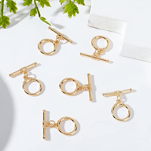 Beebeecraft 10 Sets 18K Gold Plated Toggle Jewelry Clasps Connectors Round Ring Toggle T Bar Clasps Sets for Necklace Bracelet Earring Making, 17x14mm - color: #3