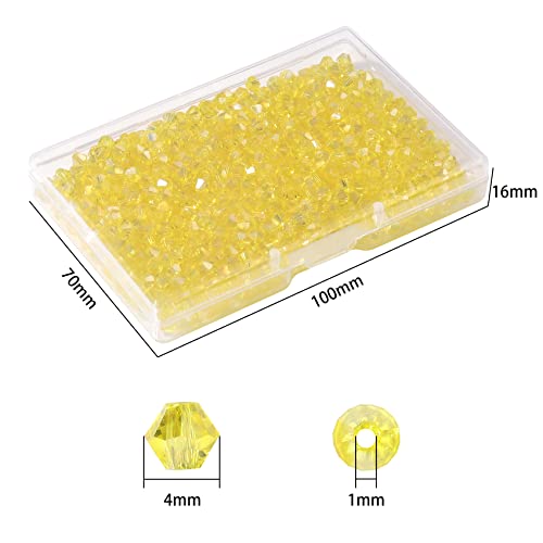 1000pcs Crystal Glass Beads 4mm Bulk Faceted Bicone Spacer Beads for DIY Jewelry Making - color: Lemon Yellow AB, size: 4mm