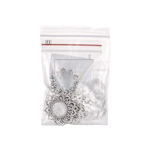 FASHEWELRY 10 Sets Alloy Flat Round Flower Edge Bezel Pendant Trays with Glass Cabochons Tibetan Style Blank Base Connector for DIY Photo Pendant Making - color: 18mm-10 Sets