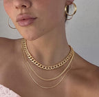 Tewiky Layered Necklaces for Women Non Tarnish- Chunky 14k Gold Plated Herringbone/Snake/Rope/Box/Cuban Link Chain for Women Waterproof Layering Stack Choker Necklace Trendy Dainty Tarnish Free Jewelry Set - color: 3 Chunky cuban/box-Gold