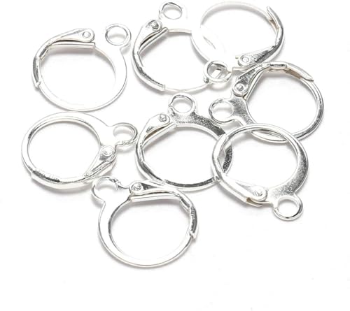 20Pcs Steel French Lever Earring Hooks Wire Settings Base Hoops Earrings with Open Loop for Men Women for DIY Jewelry Making Supplies(14×12mm) (Silver) - color: Silver