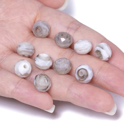 7.5×10mm 50pcs Gray White Faceted Lampwork Glass Beads for Jewelry Making, Flat Round Handmade Murano Beads for Bracelets, Crafts, Friendship Bracelet Kit, Rosary Making - color: Gray White