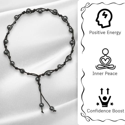 Amazing Gemstone Crystal Anklet Ankle Bracelets for Women - Waterproof Beaded Healing Crystal Anklets, Plus Size Chakra Gemstone Bead Anklet - color: Hematite, style: Hand Knotted