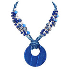 Coiris Shell Pendant Statement Strand Necklace for Women Boho Multi Beads Natural Stone Colorful Necklace Bohemian Handmade Chunky Shell Beaded Collar Jewelry for Women - color: NavyBlue