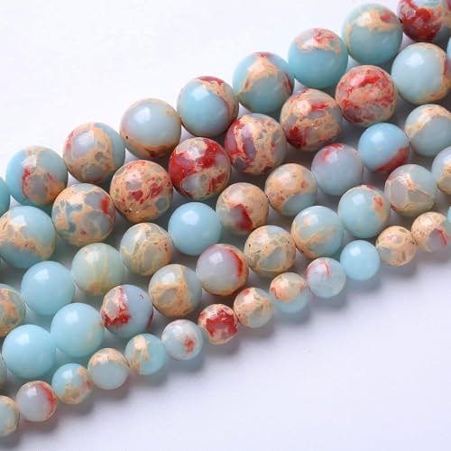 100pcs Natural Stone Beads 8mm Blue Imperial Jasper Round Genuine Real Stone Beading Loose Gemstone Hole Size 1mm DIY Charm Smooth Beads for Bracelets Necklaces Earrings Jewelry Making Crafts - color: Blue Imperial Jasper