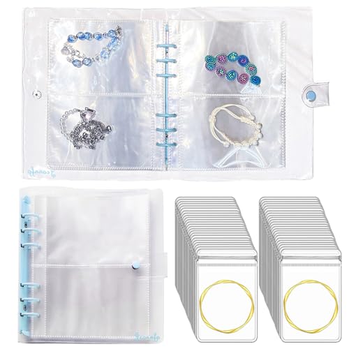 Travel Jewelry Organizer Book, High Capacity Clear Jewelry Storage Book with Portable Thick PVC Pouches,Jewelry Organizer Bags for Earrings Necklace and Rings - color: Clear Blue/30 PVC Large Pouches