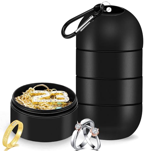 OAOLEER Travel Ring & Jewelry Keychain Holder - 3 Layers, Small Necklace & Bracelet Holder for Gym Sports Bag (Black 3 Layer) - color: Black, size: 3 Tier