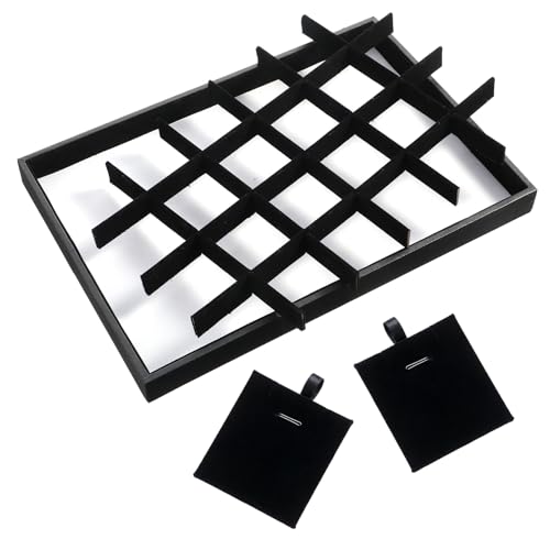 2-Pack 24 Grids Stackable Jewelry Tray Organizers with Removable Dividers – Velvet-Lined Display Trays for Earrings, Necklaces, Bracelets, Rings – Black