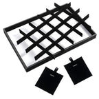 2-Pack 24 Grids Stackable Jewelry Tray Organizers with Removable Dividers – Velvet-Lined Display Trays for Earrings, Necklaces, Bracelets, Rings – Black