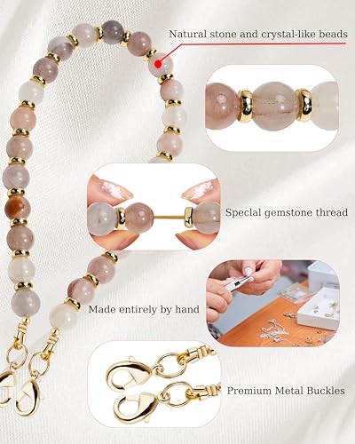 Marble Beaded Phone Wrist Strap,Detachable Phone Bracelet Strap with Tether Tab,Hands-Free Wristlet Strap (Charoite) - color: Charoite