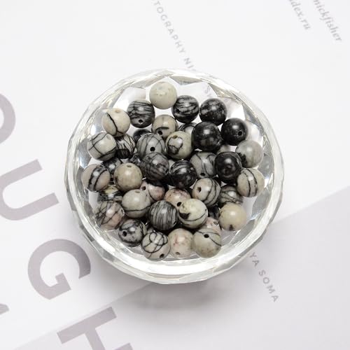 122Pcs(2 Strand/Set) 6mm Silk Stone Web Jasper Smooth Round Beads Natural Stone Beads AAA Grade Premium Round Gemstone Genuine Real Stone Loose for DIY Bracelet Jewelry String Making - color: Spider Web Jasper, size: 6mm