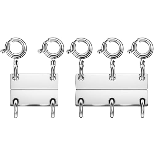 Layering Magnetic Necklace Clasps, Stainless Steel Chain Link Clasps, Multiple Necklace Clasp for Layered Look (2silvery+3silvery B) - color: 2silvery+3silvery B