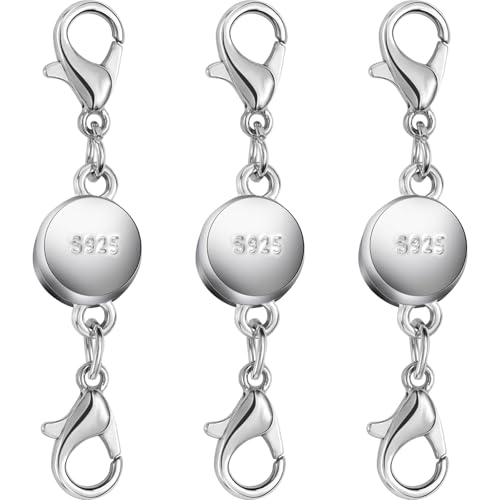 925 Silver and Gold Magnetic Necklace Clasps, Round Necklace Clasp Closures for Jewelry Making,Magnetic Necklace Clasps and Extenders,for Bracelet Necklace and Accessories (3pcs Silver) - color: 3pcs silver