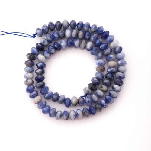 Faceted 4x6mm Natural Blue White Sodalite Stone Rondelle Spacer Gemstone Beads Loose Semi Gemstone Beads for Jewelry Making - color: Blue White Sodalite