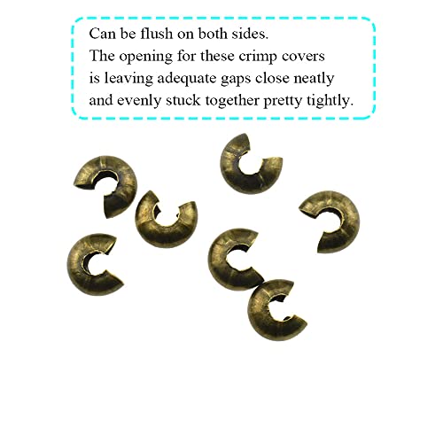 Crimp Bead Knot Covers 5mm Outer Dia Half Round Open Form a Ball Easy to Position Two Sides Keep Flush Close Neatly Evenly Stop Wire Wear No Irritate for Jewelry Craft Bronze Copper 100pcs - size: 5mm-Bronze-100Pcs