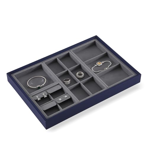 Dark Blue Jewelry Display Tray Ring Necklace Earring Bangle Organizer Multifunctional Storage Case for Jewelry Showcase (Small 4 Grids Earrings Tray) - color: 05-Earring Tray