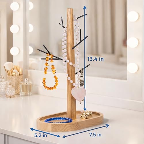 Creative Home Acacia Wood, Metal Tree Holder Stand│ Natural Wood & Black Branch Holder for Mugs, Jewelry & Accessories │ Stylish Kitchen or Vanity Organizer Gift