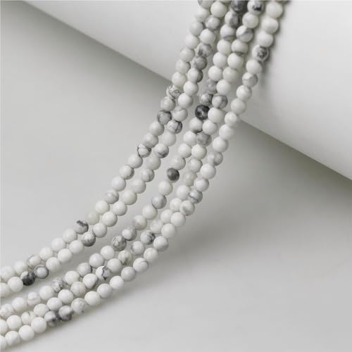 MJDCB 225pcs Natural Small Stone Beads 3mm White Howlite Round Smooth Loose Gemstone Bead for Jewelry Making Bracelets Earrings Necklaces Accessories - color: Howlite