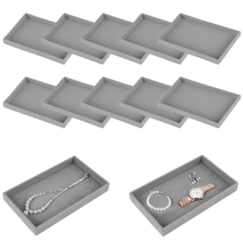 12 Pcs Velvet Jewelry Tray, Blank Stackable Drawers Organizer, Jewelry Display Tray for Beads Bracelets Necklaces Earrings Storage (Gray) - color: Gray