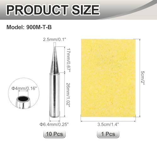 MECCANIXITY Pack of 10 900M Solder Tips Internally Heated Soldering Tips with Cleaning Sponge Pad Replacement Welding Accessories Kit for Electrical Solder Station Tip (900M-T-B) - style: 900M-T-B