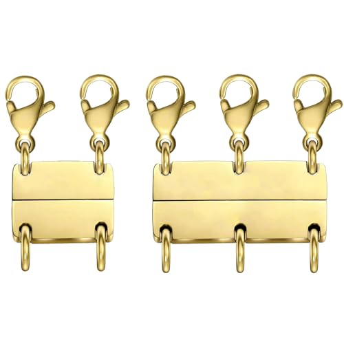 MKCYD Multi Necklace Layering Clasp Strong Magnetic Clasps, Gold and Silver Necklace Separator for Layering, Multiple Jewelry Closures for Layered Look - color: 2Pcs | Double Gold + Triple Gold