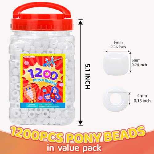 Praisebank Pony Beads, 1200pcs 6x9mm, Wholesale Beads, Bracelets Jewelry Making, Arts & Crafts(White) - color: White, size: Small Size