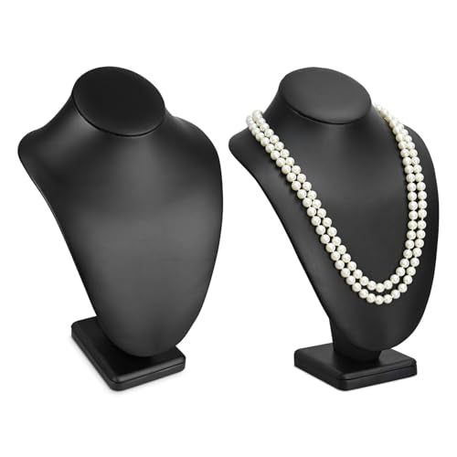 MOOCA 2 Pcs Deluxe Faux Leather Necklace Chain Jewelry Display Holder, Jewelry Stand, Necklaces Display Mannequin Bust Stand, 11”H, Black Faux Leather - color: 3) Black Faux Leather, 2 Pieces